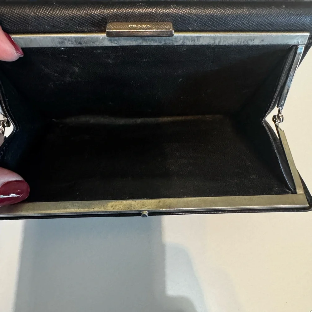 PRADA Saffiano Leather Continental Wallet Black Double Snap Closure - Authentic - Picture 8 of 8